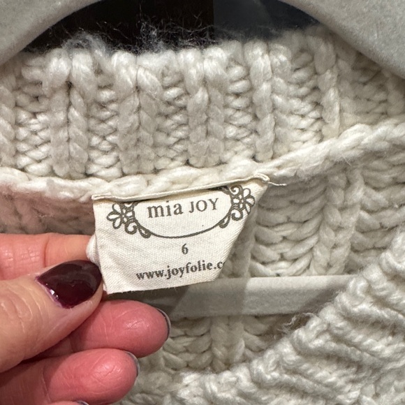 Joyfolie Girl’s Cream V-Neck Cable Knit Sweater - Picture 2 of 3